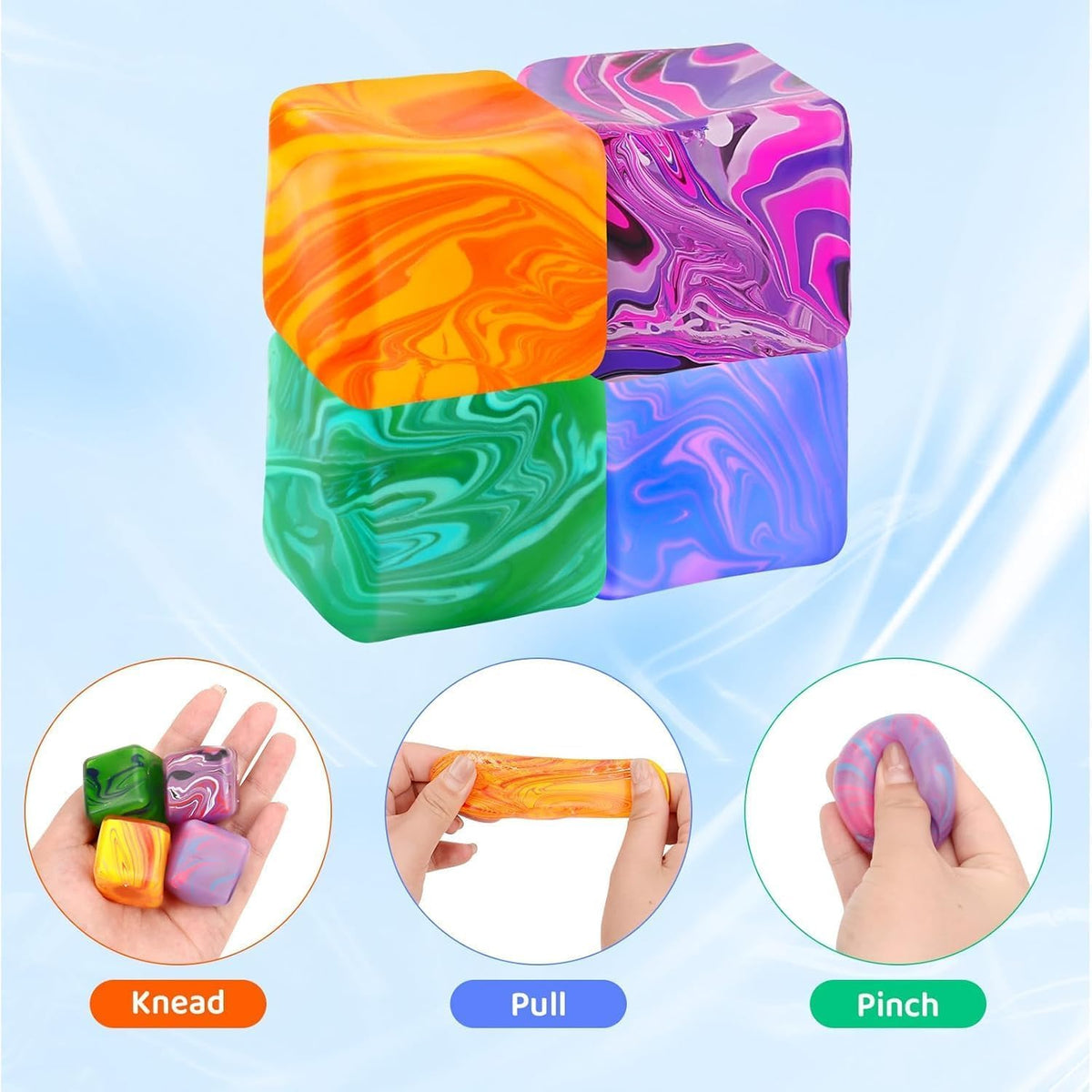 4Pcs Needoh-Nice Squishy Cube. Ice Cube Stress Relief Fidget Toys. Squeeze Doh Cube Squishy Fidget Toys for Kids Adults. Sensory Stress Balls for Autism Anxiety Relief (small)