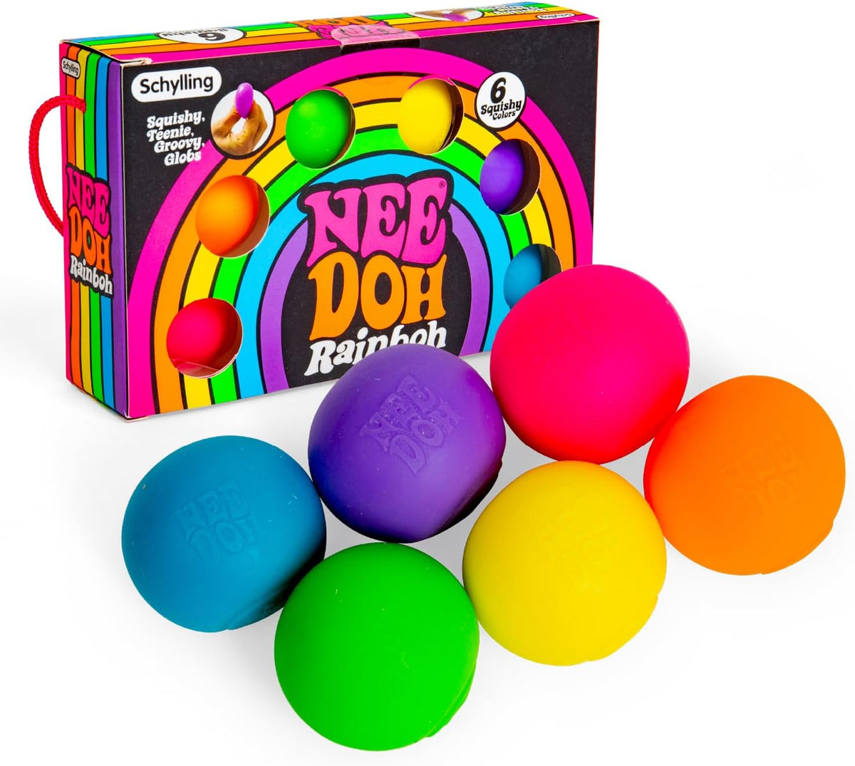 Schylling NeeDoh Rainboh Teenie – Sensory Squeeze Toy – Contains 6 Mini Groovy Globs – 1.5 Wide – Multicolored