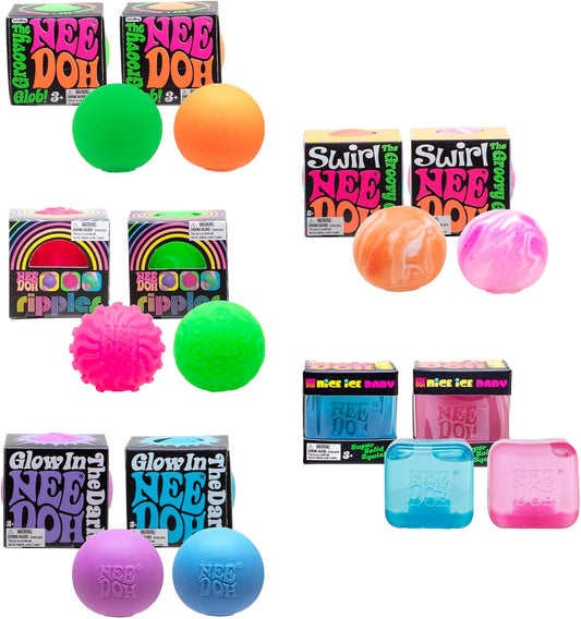 NeeDoh Teenie 10-Pack – 5 Styles of Teenie Squishies- Nice Ice Baby. Original. Swirl. Ripples. Glow – Ages 3 and Up – 10 Teenies Per Pack