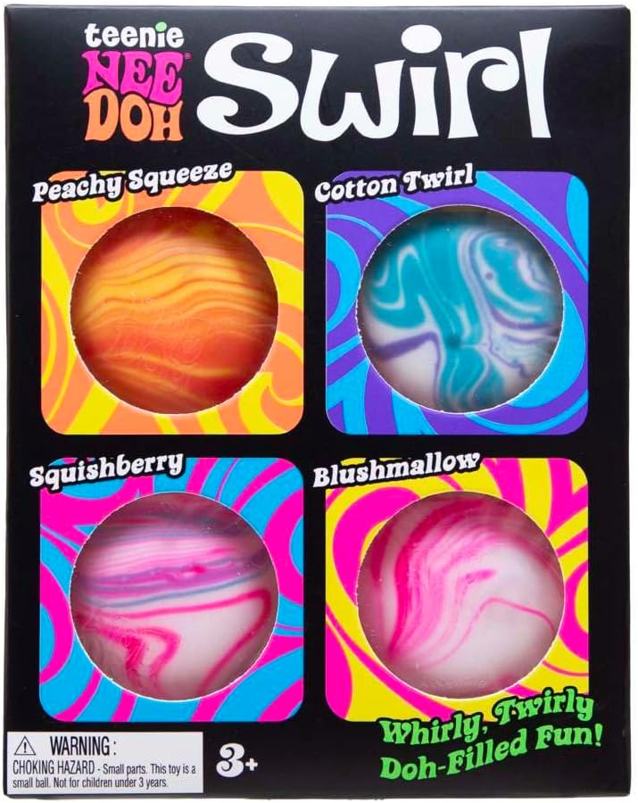 Schylling NeeDoh Teenie Swirl 4 Pack – Sensory Squeeze Toy – 1.5 in Diameter – Colors May Vary