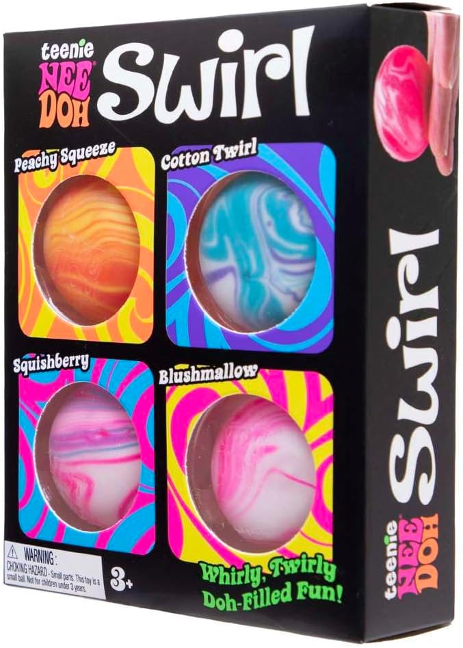 Schylling NeeDoh Teenie Swirl 4 Pack – Sensory Squeeze Toy – 1.5 in Diameter – Colors May Vary